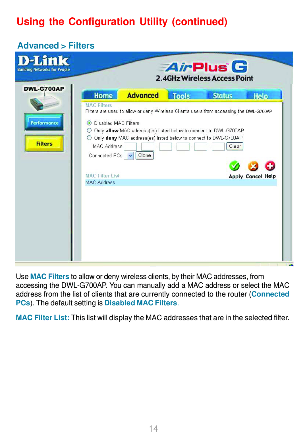D-Link DWL-G700AP manual Advanced Filters 