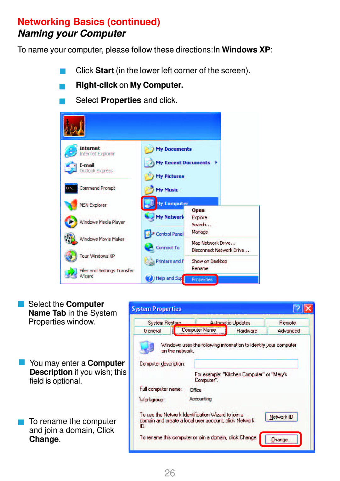 D-Link DWL-G700AP manual Naming your Computer, Right-click on My Computer 