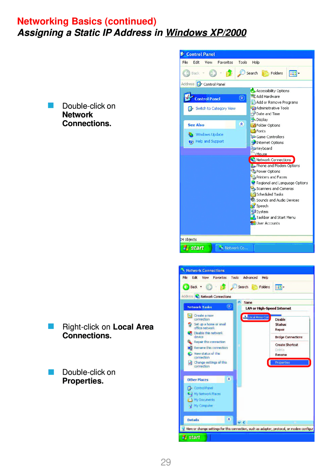 D-Link DWL-G700AP manual Network Connections, Properties 