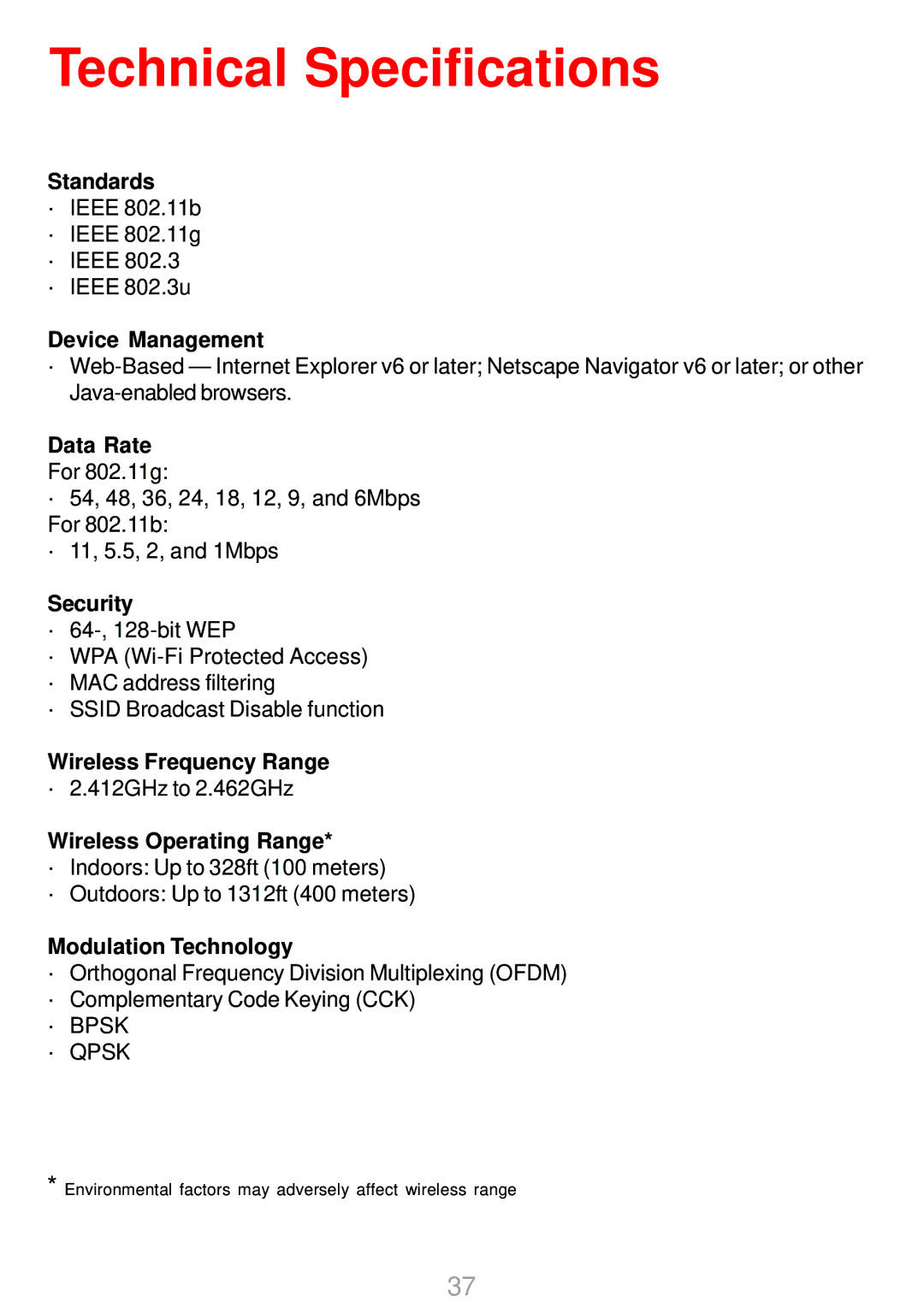 D-Link DWL-G700AP manual Technical Specifications 