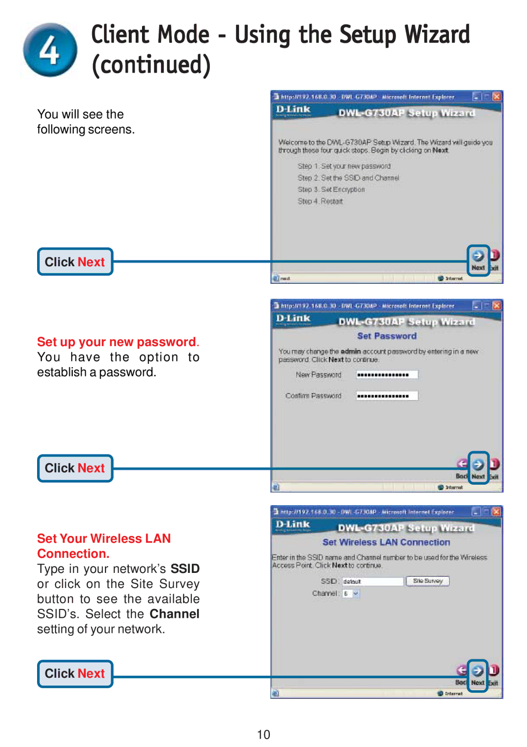 D-Link DWL-G730AP warranty Client Mode Using the Setup Wizard 