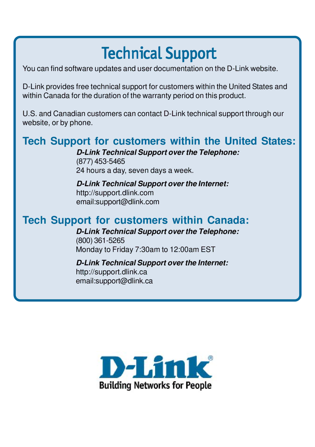 D-Link DWL-G730AP warranty Technical Support 