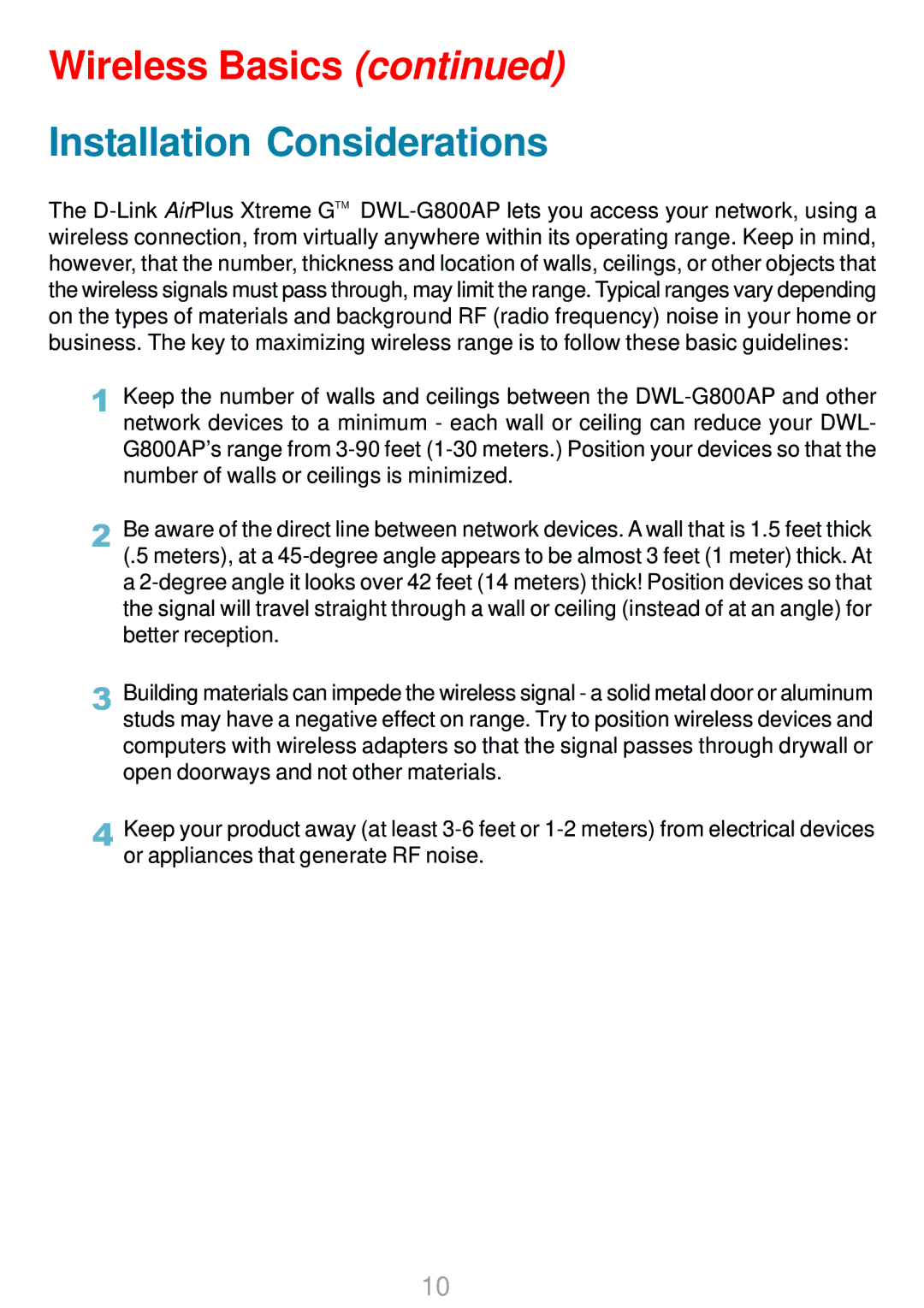 D-Link DWL-G800AP manual Installation Considerations 