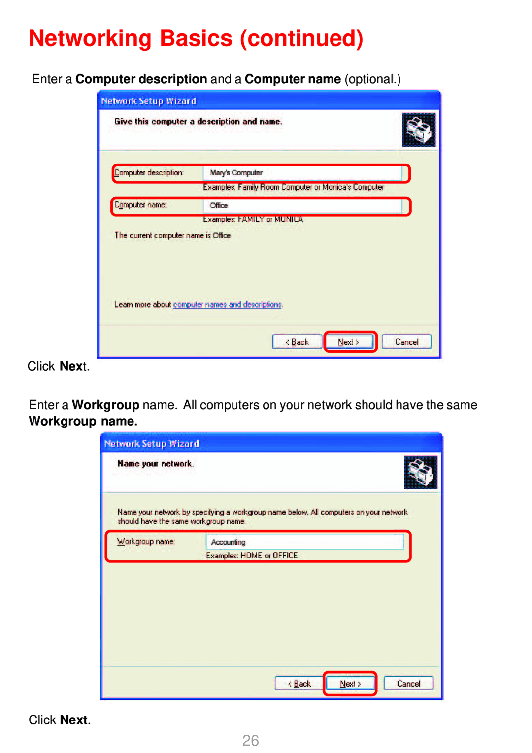 D-Link DWL-G800AP manual Enter a Computer description and a Computer name optional 