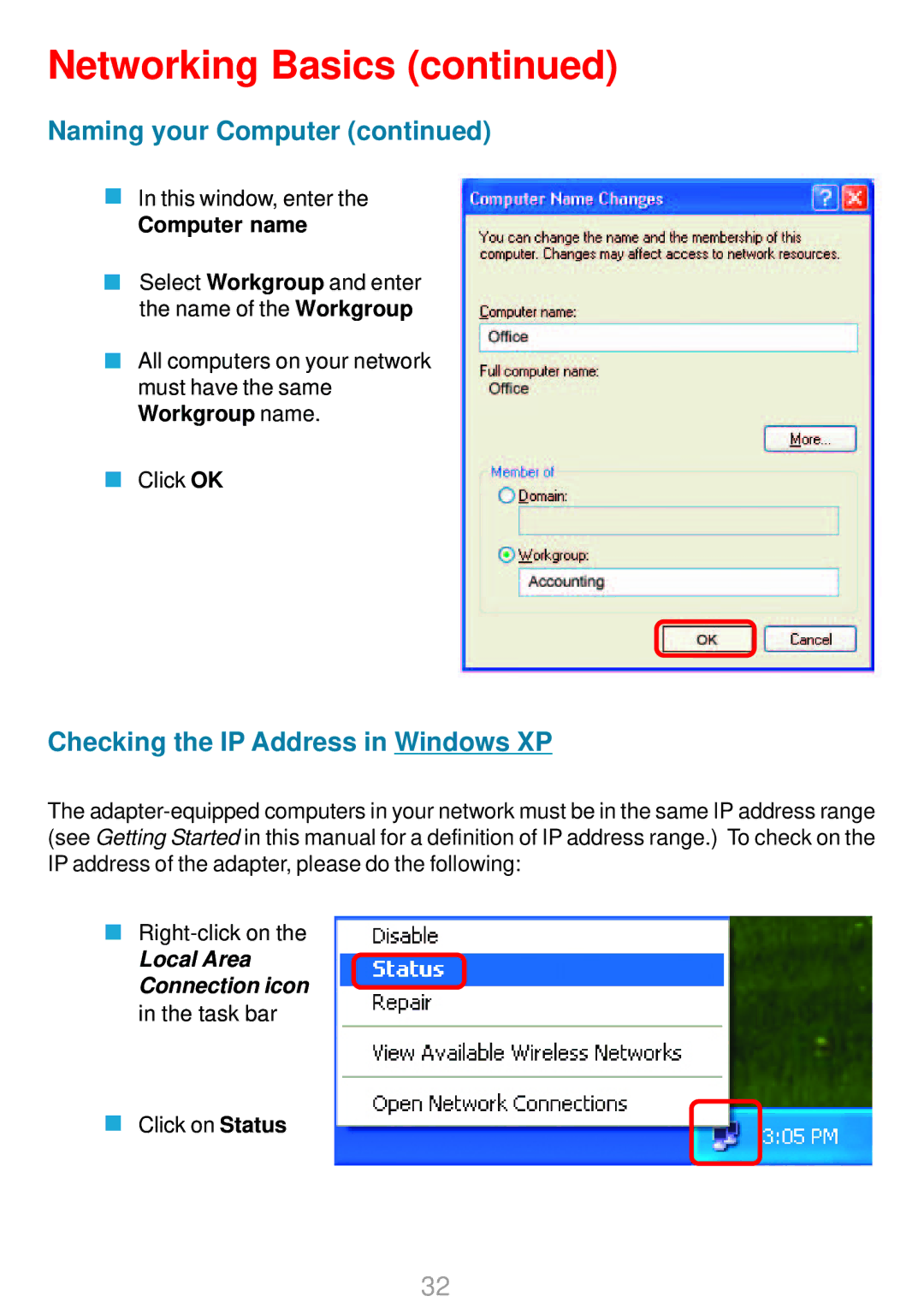 D-Link DWL-G800AP manual Checking the IP Address in Windows XP, Computer name 