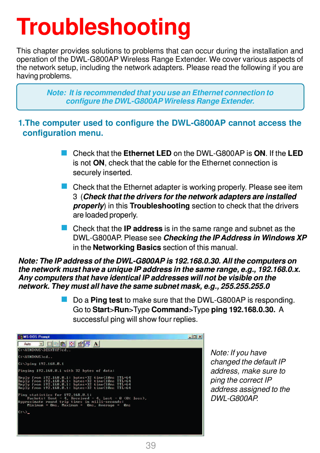 D-Link DWL-G800AP manual Troubleshooting 