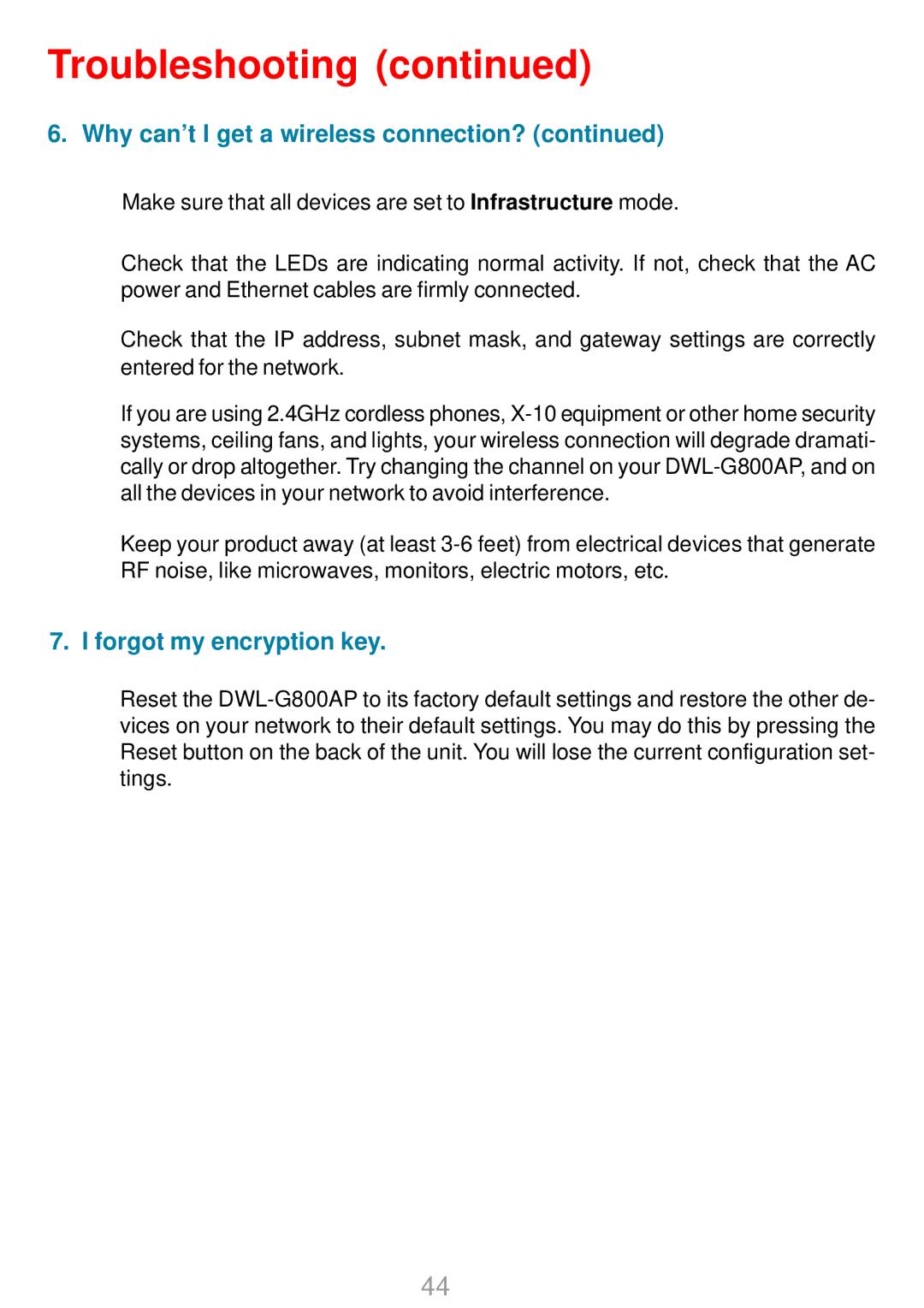 D-Link DWL-G800AP manual Forgot my encryption key 