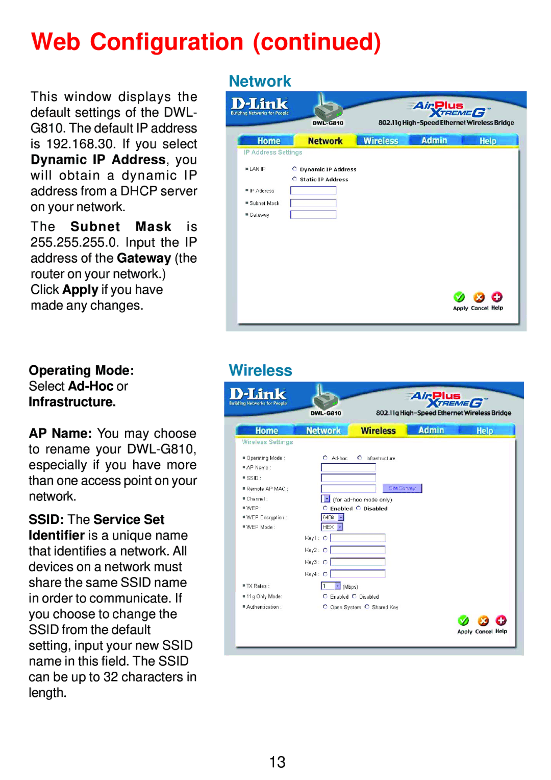 D-Link DWL-G810 manual Operating Mode, Infrastructure, Ssid The Service Set 