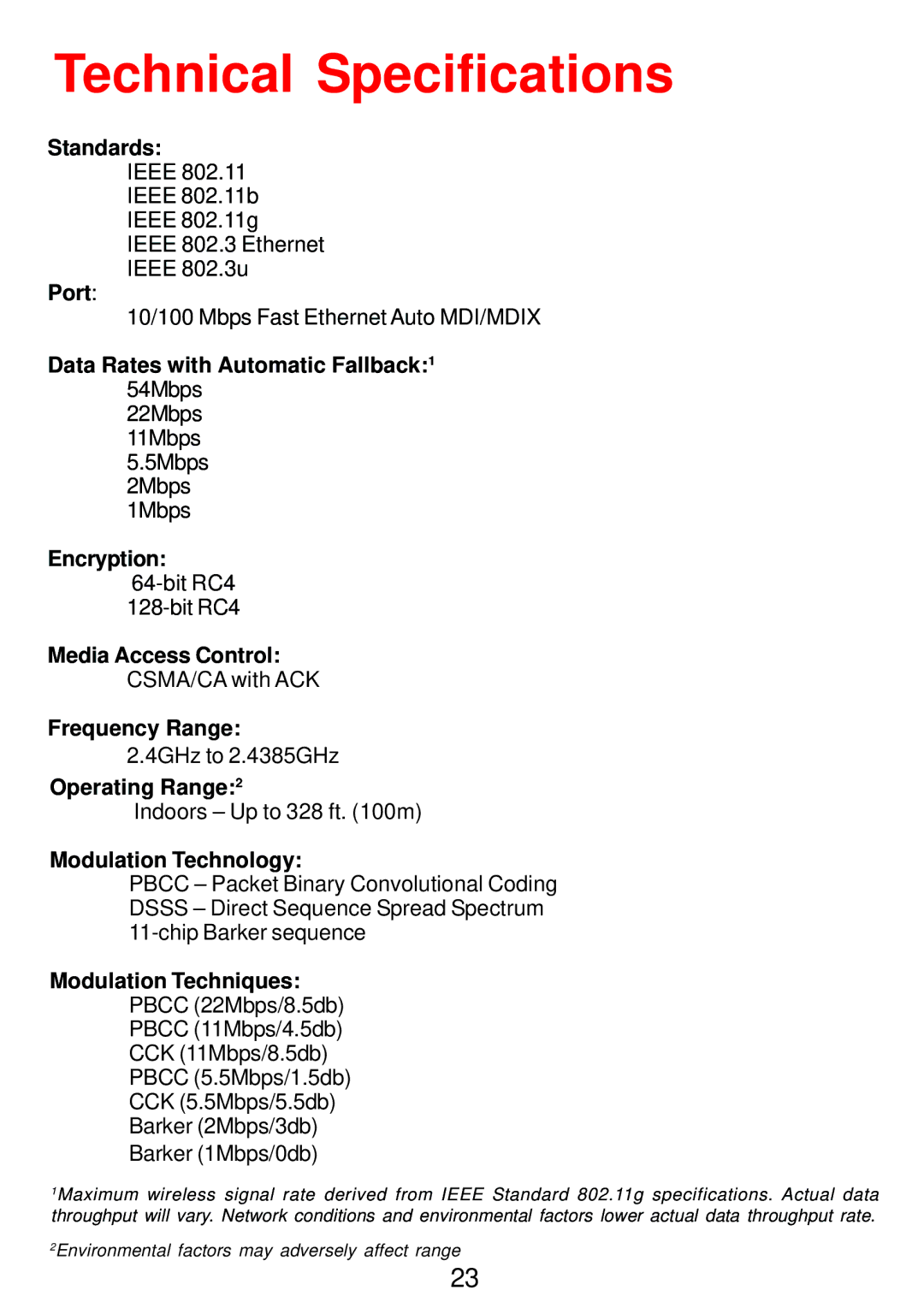 D-Link DWL-G810 manual Technical Specifications 