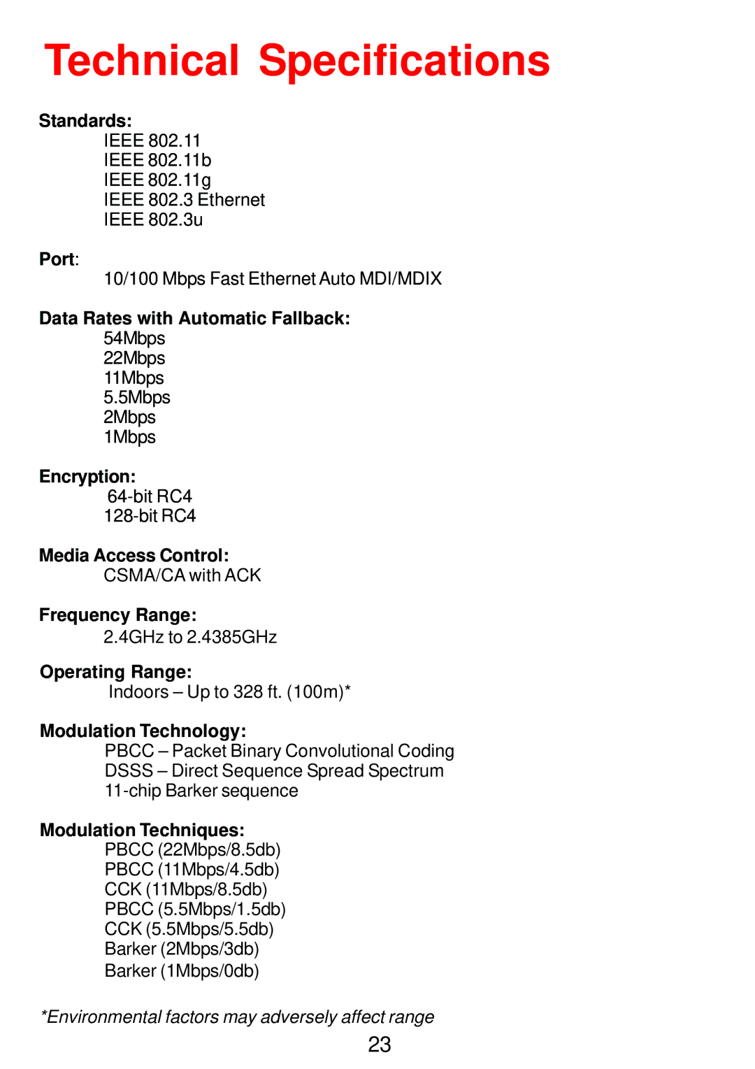 D-Link DWL-G810 manual Technical Specifications 