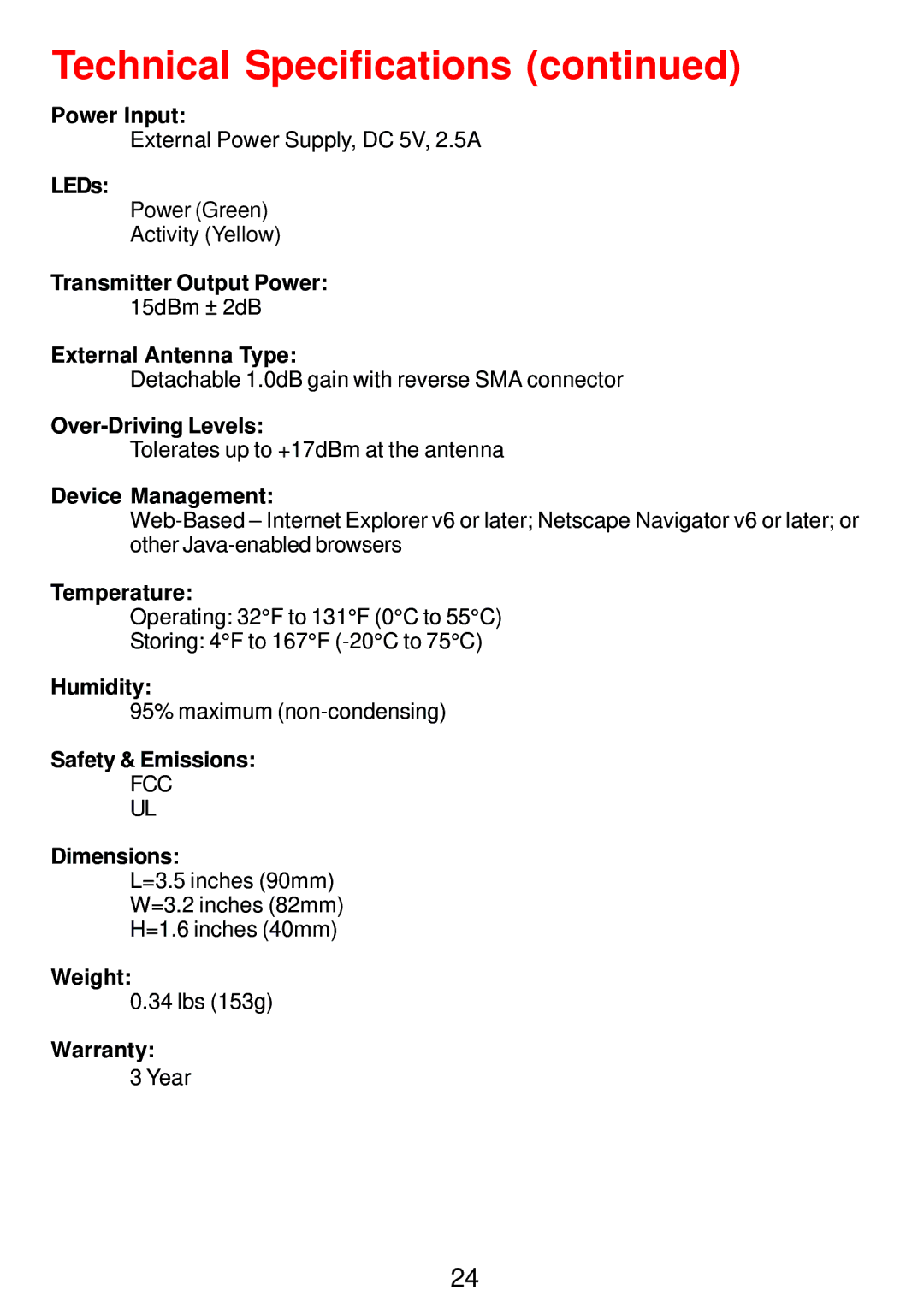 D-Link DWL-G810 manual Technical Specifications 