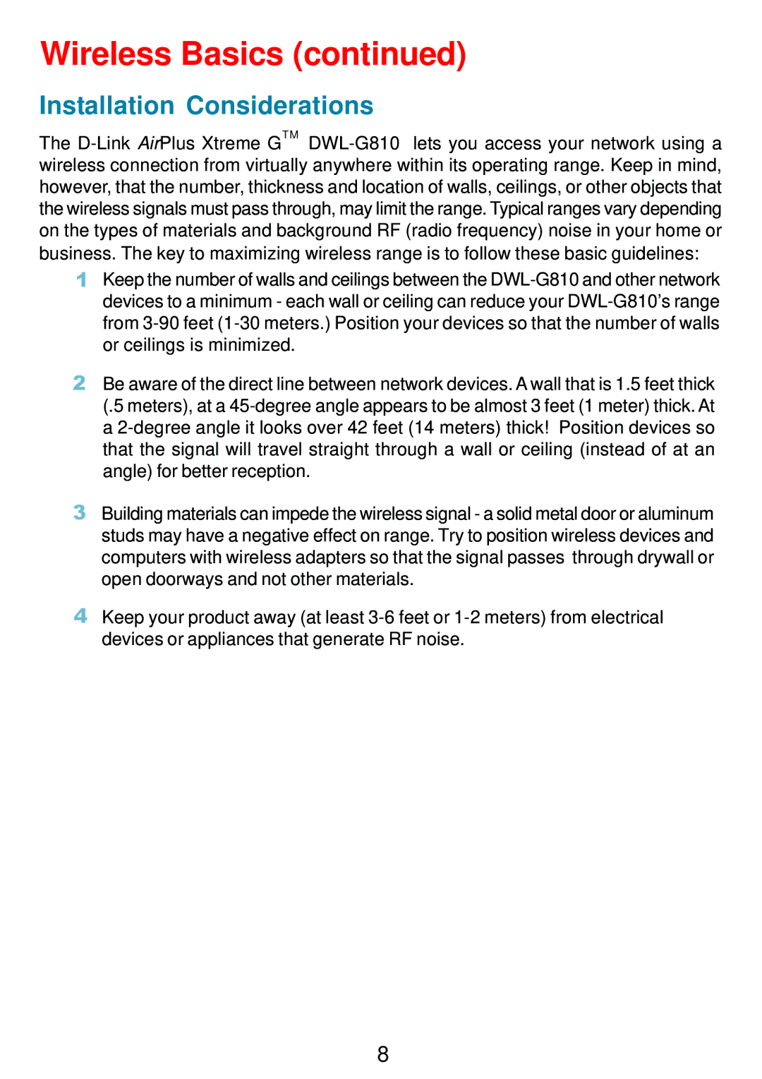 D-Link DWL-G810 manual Installation Considerations 