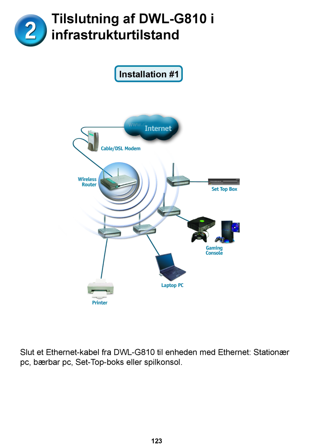 D-Link DWL-G810D-Link warranty Tilslutning af DWL-G810 i infrastrukturtilstand, Installation #1 