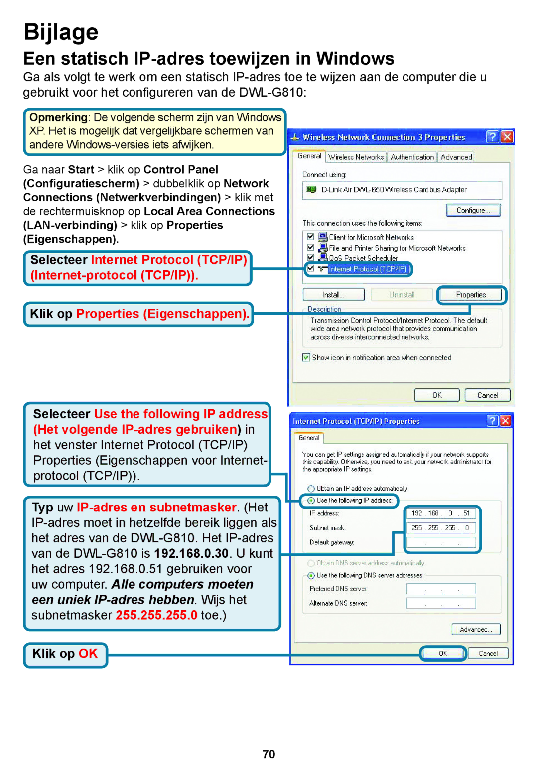 D-Link DWL-G810D-Link warranty Een statisch IP-adres toewijzen in Windows 