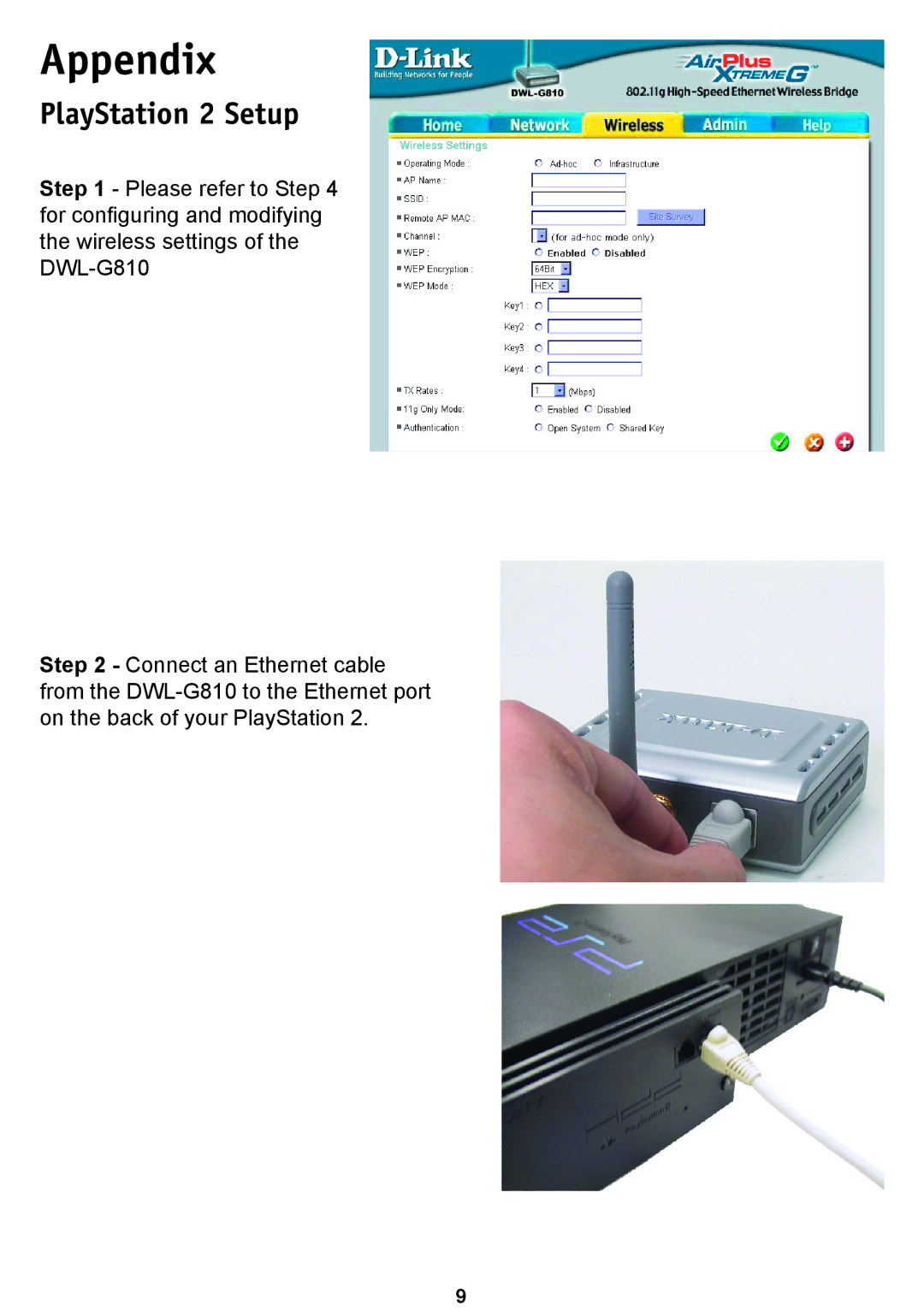 D-Link DWL-G810D-Link warranty PlayStation 2 Setup 