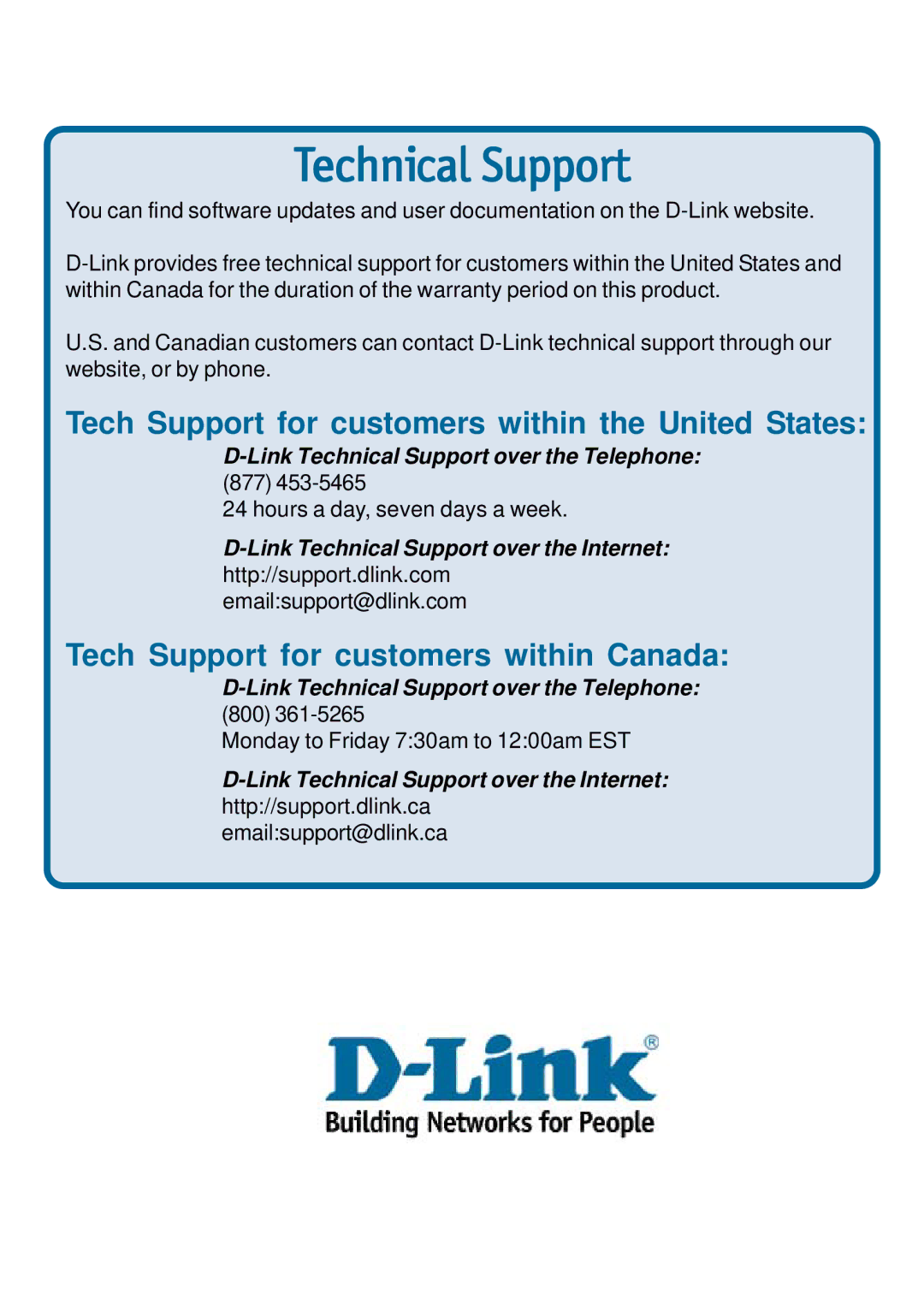 D-Link DWL-G820 specifications Technical Support 