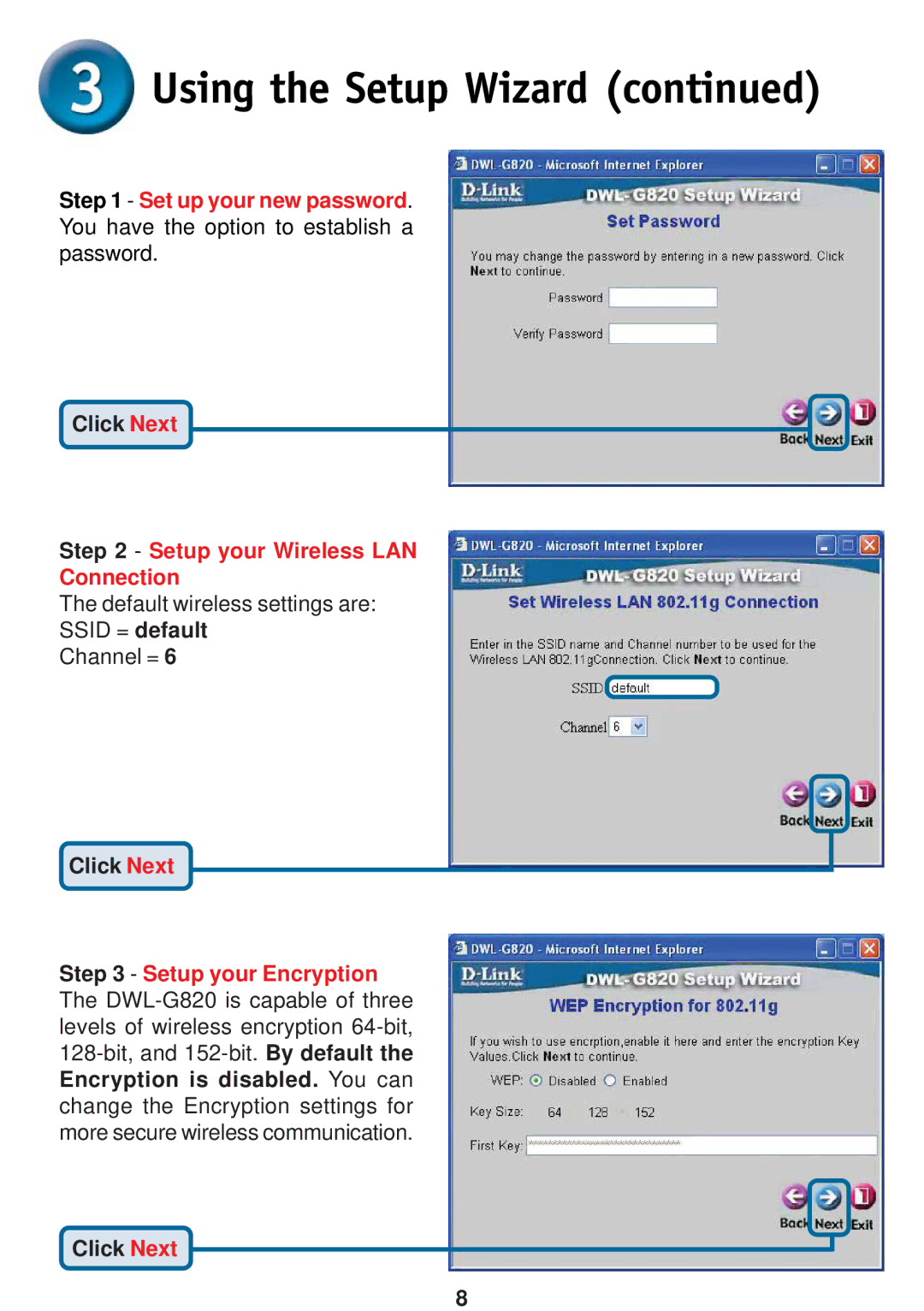 D-Link DWL-G820 specifications Setup your Wireless LAN Connection 