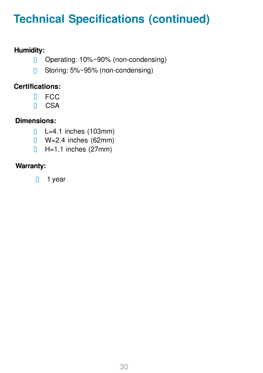 D-Link DWL-G820 manual Humidity 