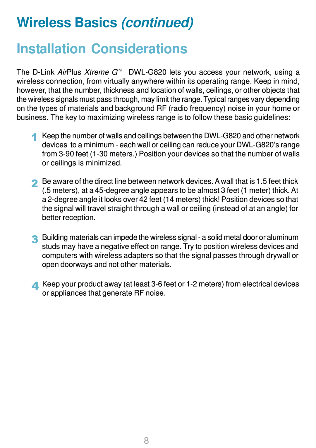 D-Link DWL-G820 manual Installation Considerations 