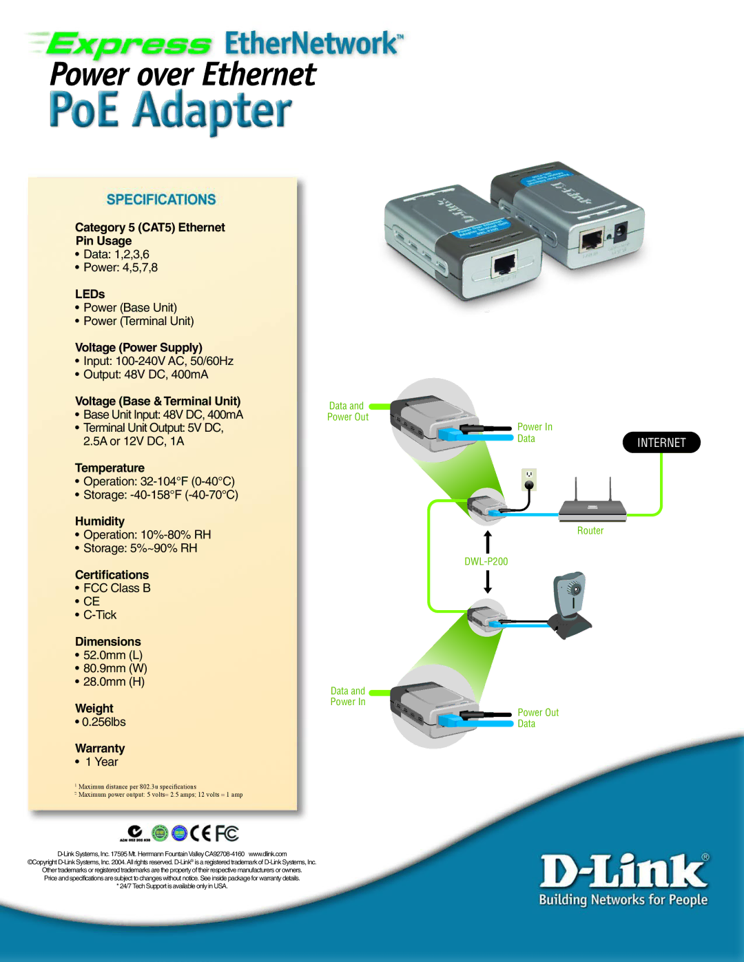 D-Link DWL-P200 manual Power over Ethernet 