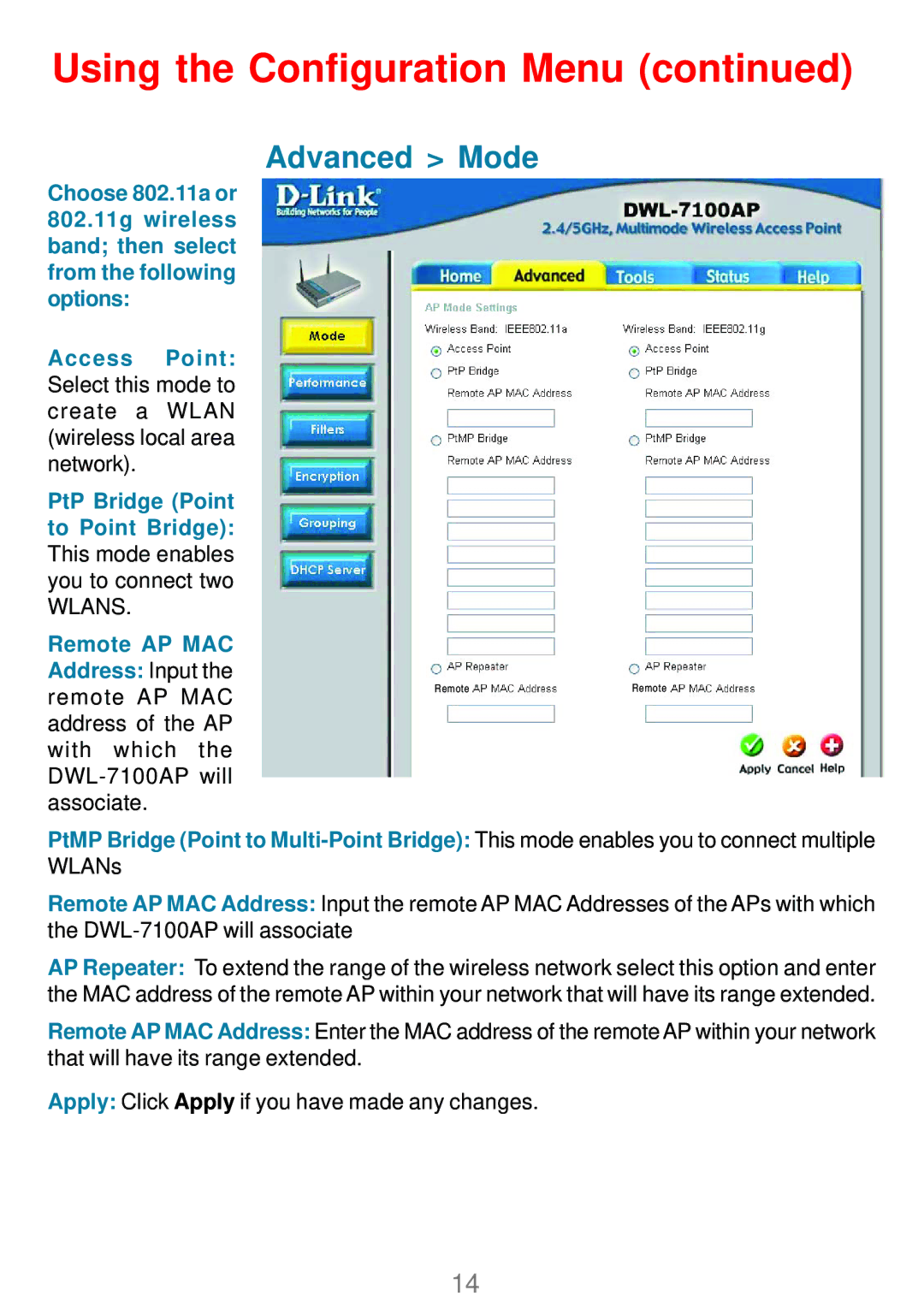 D-Link DWL_7100 manual Advanced Mode 