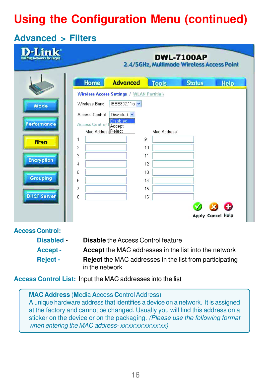 D-Link DWL_7100 manual Advanced Filters 