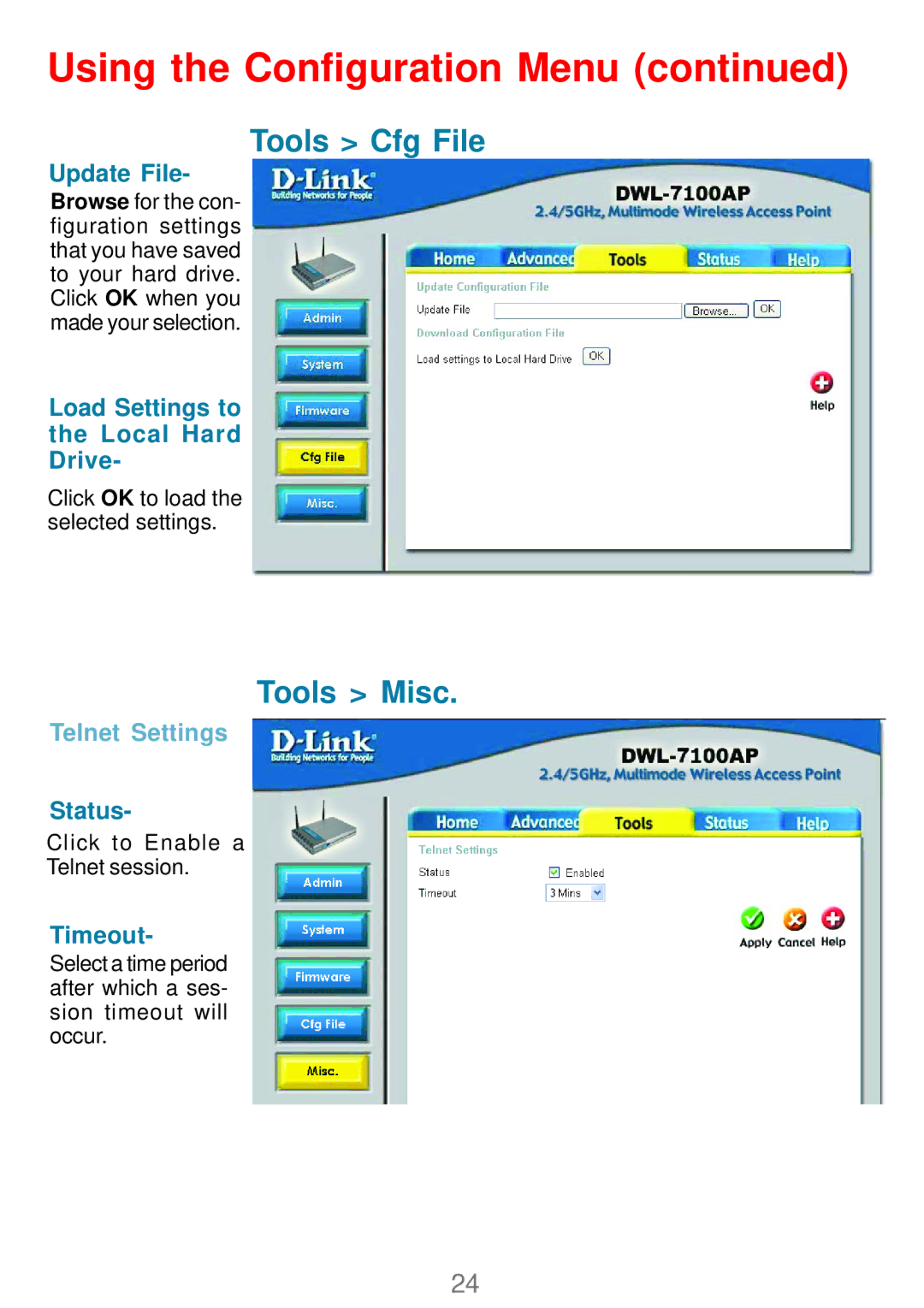 D-Link DWL_7100 manual Tools Cfg File, Tools Misc 