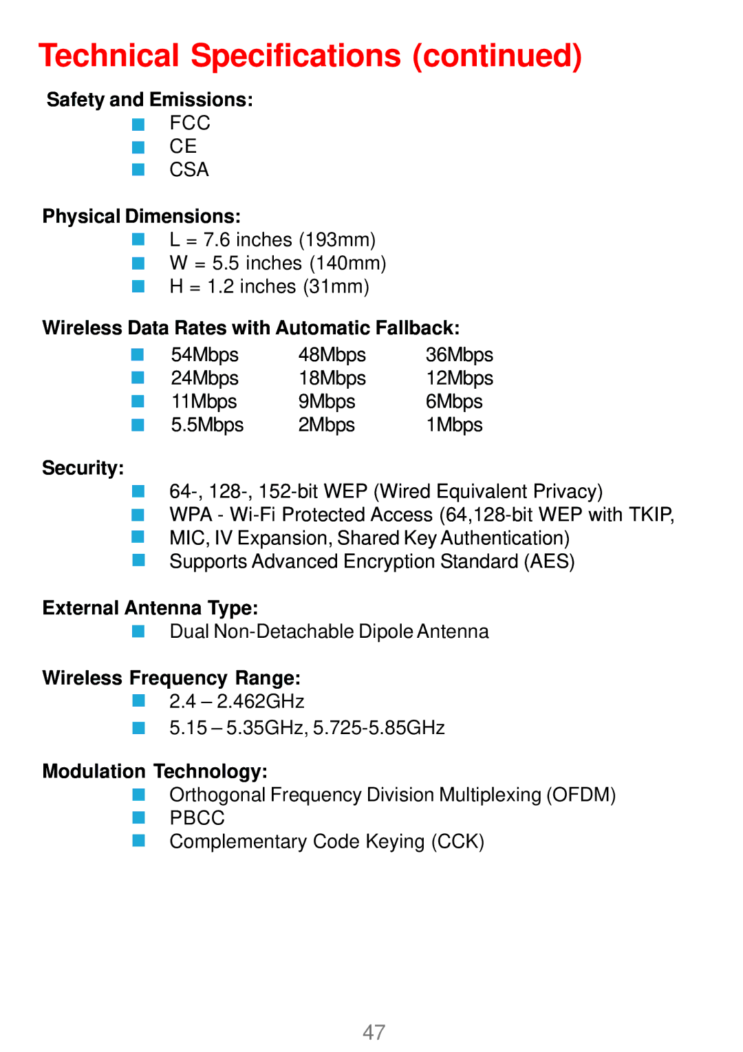 D-Link DWL_7100 manual Technical Specifications 