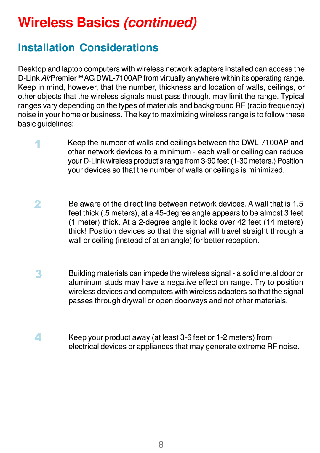 D-Link DWL_7100 manual Installation Considerations 