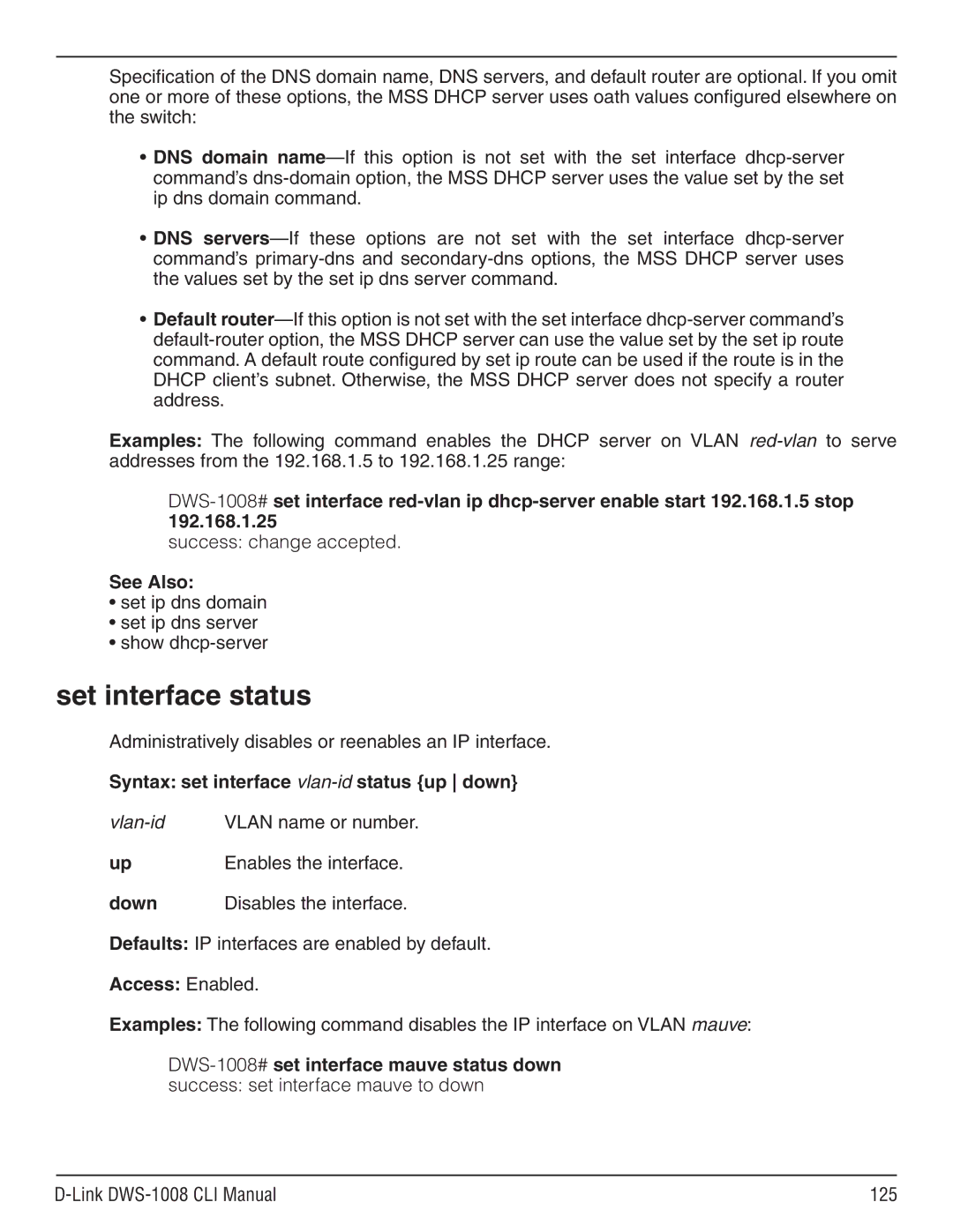 D-Link dws-1008 manual Set interface status 