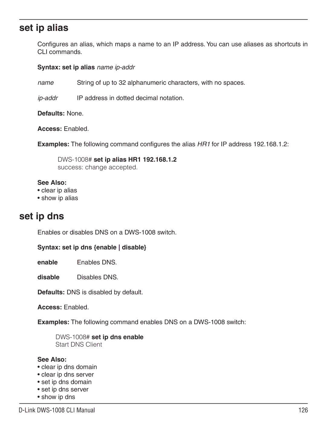 D-Link dws-1008 manual Set ip alias 