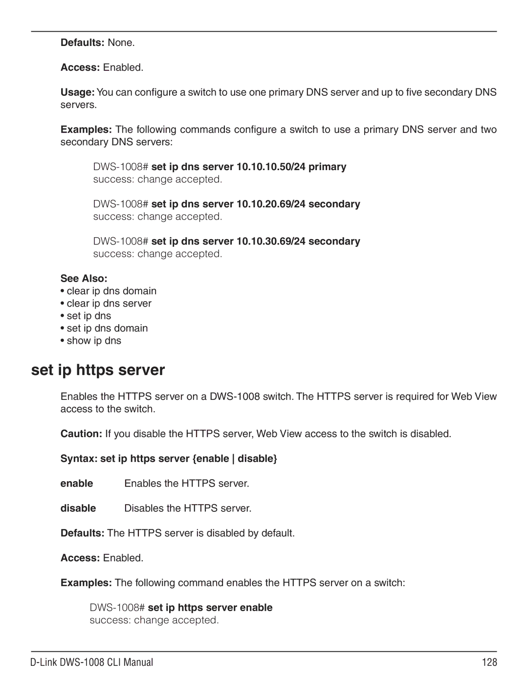 D-Link dws-1008 manual Set ip https server 