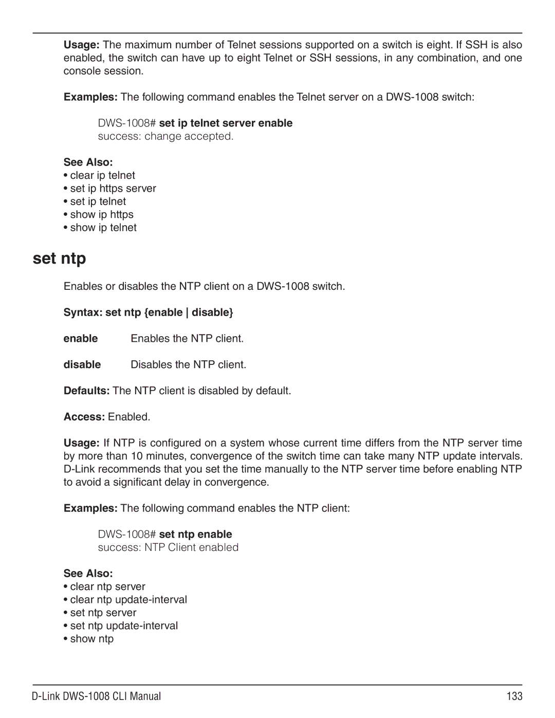 D-Link dws-1008 manual Set ntp 