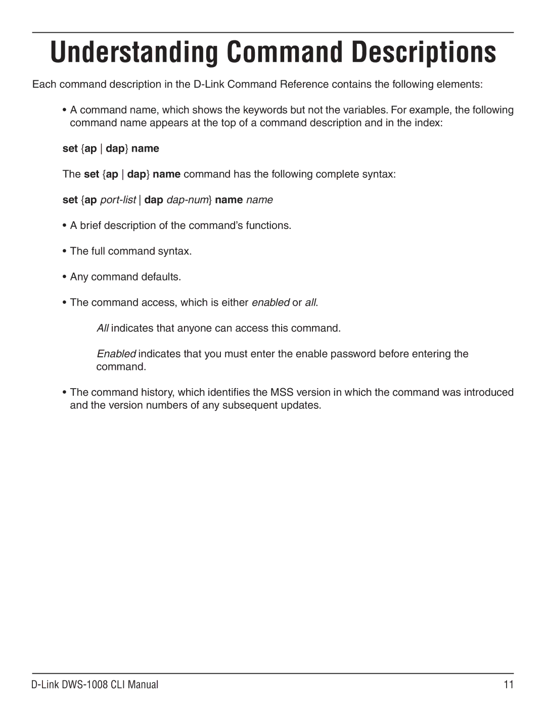 D-Link dws-1008 manual Set ap dap name command has the following complete syntax, Set ap port-list dap dap-numname name 