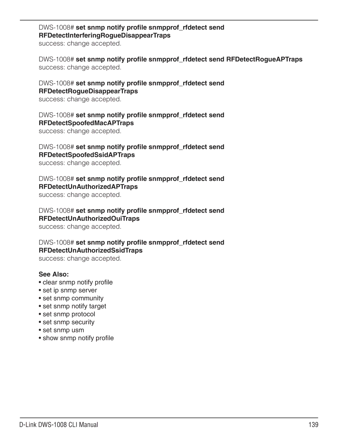 D-Link dws-1008 RFDetectSpoofedMacAPTraps success change accepted, RFDetectUnAuthorizedSsidTraps success change accepted 