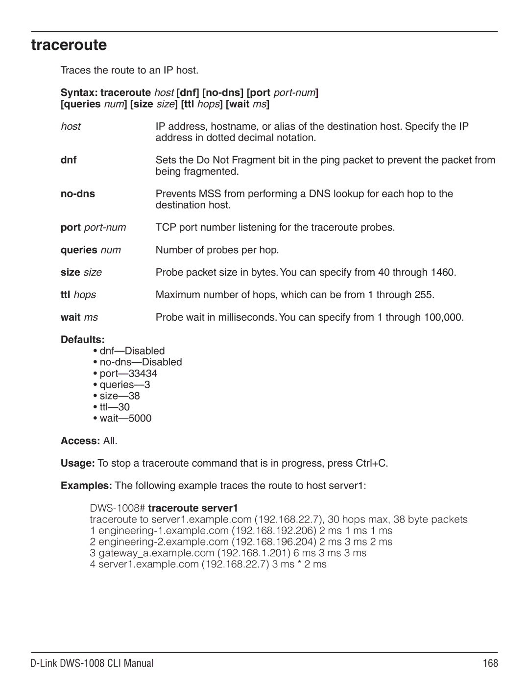 D-Link dws-1008 manual Traceroute 