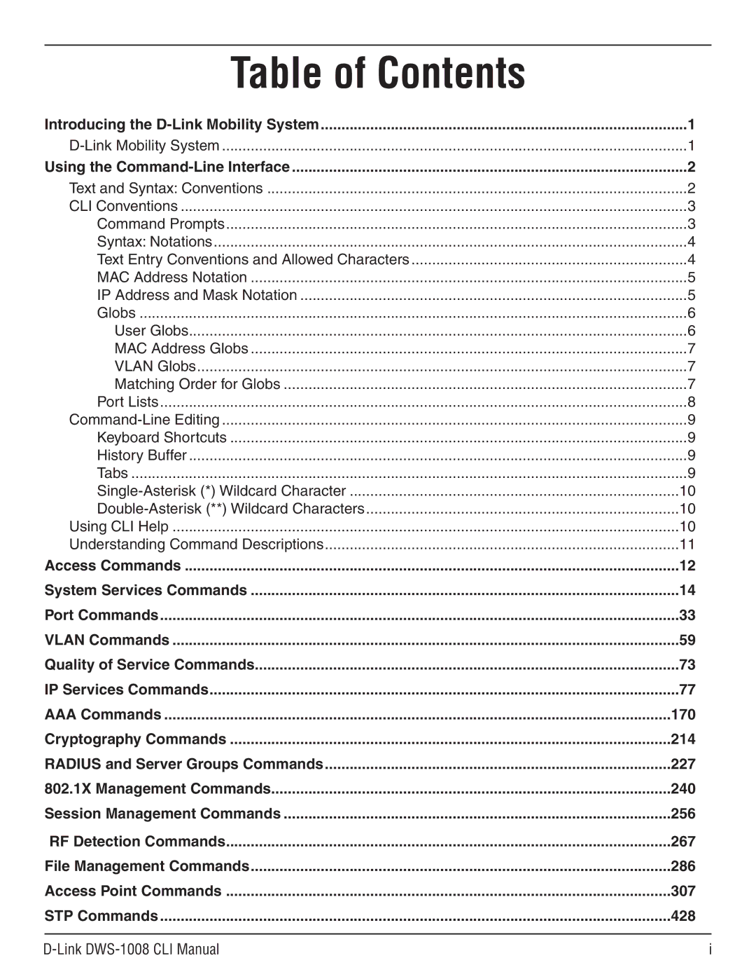 D-Link dws-1008 manual Table of Contents 