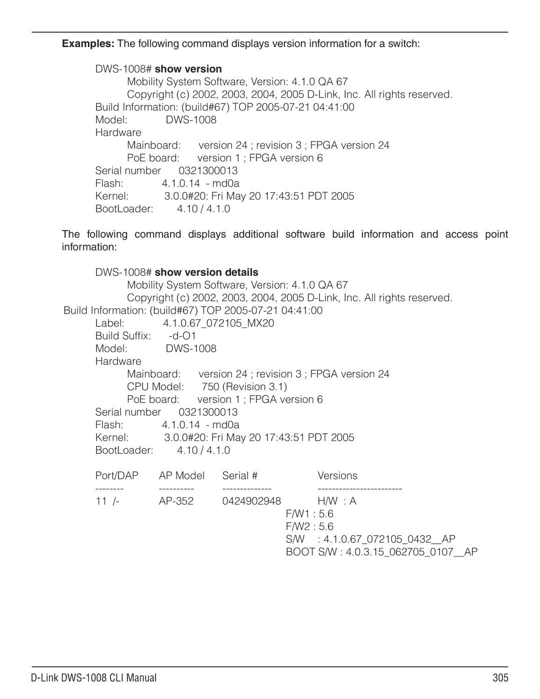 D-Link dws-1008 manual DWS-1008#show version details 