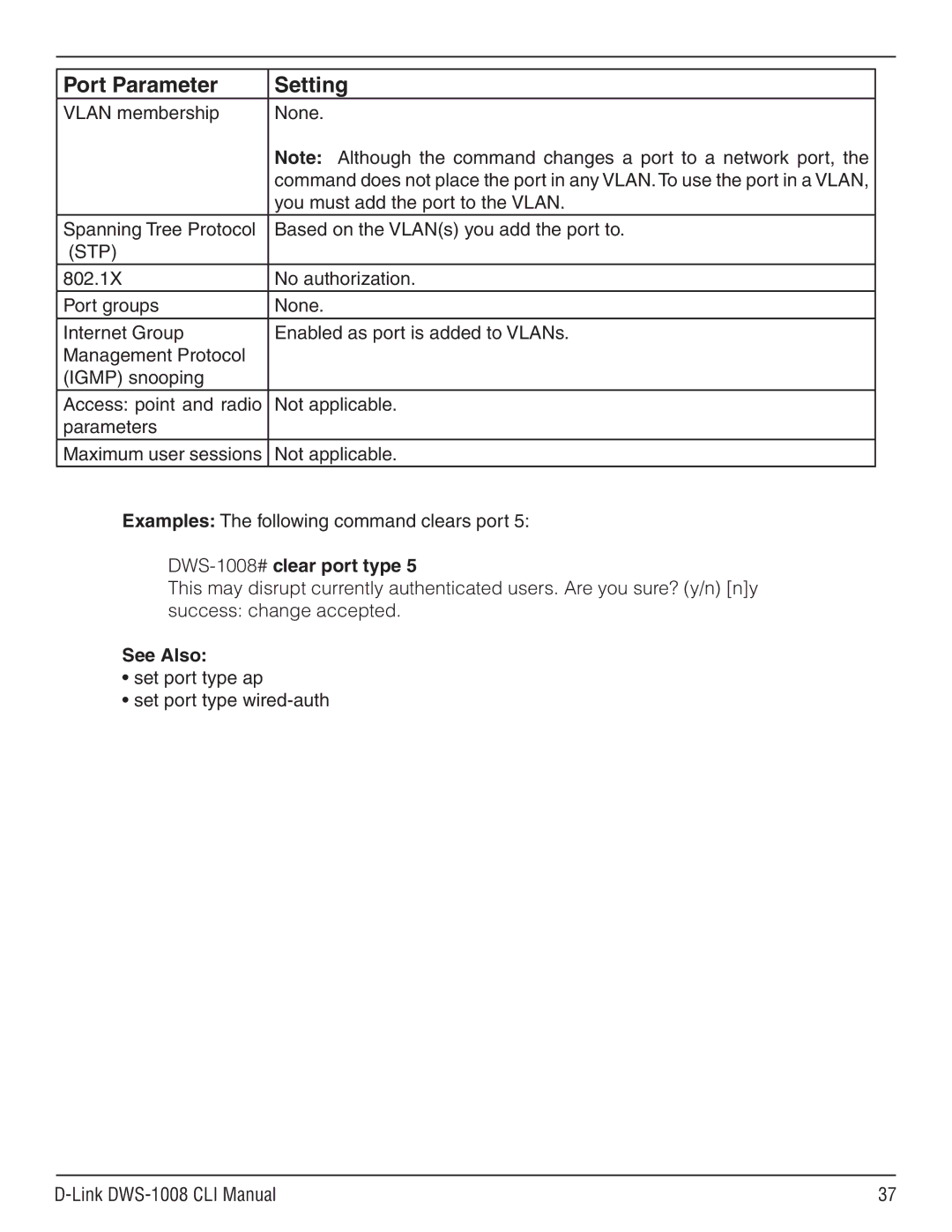 D-Link dws-1008 manual Stp, DWS-1008#clear port type 