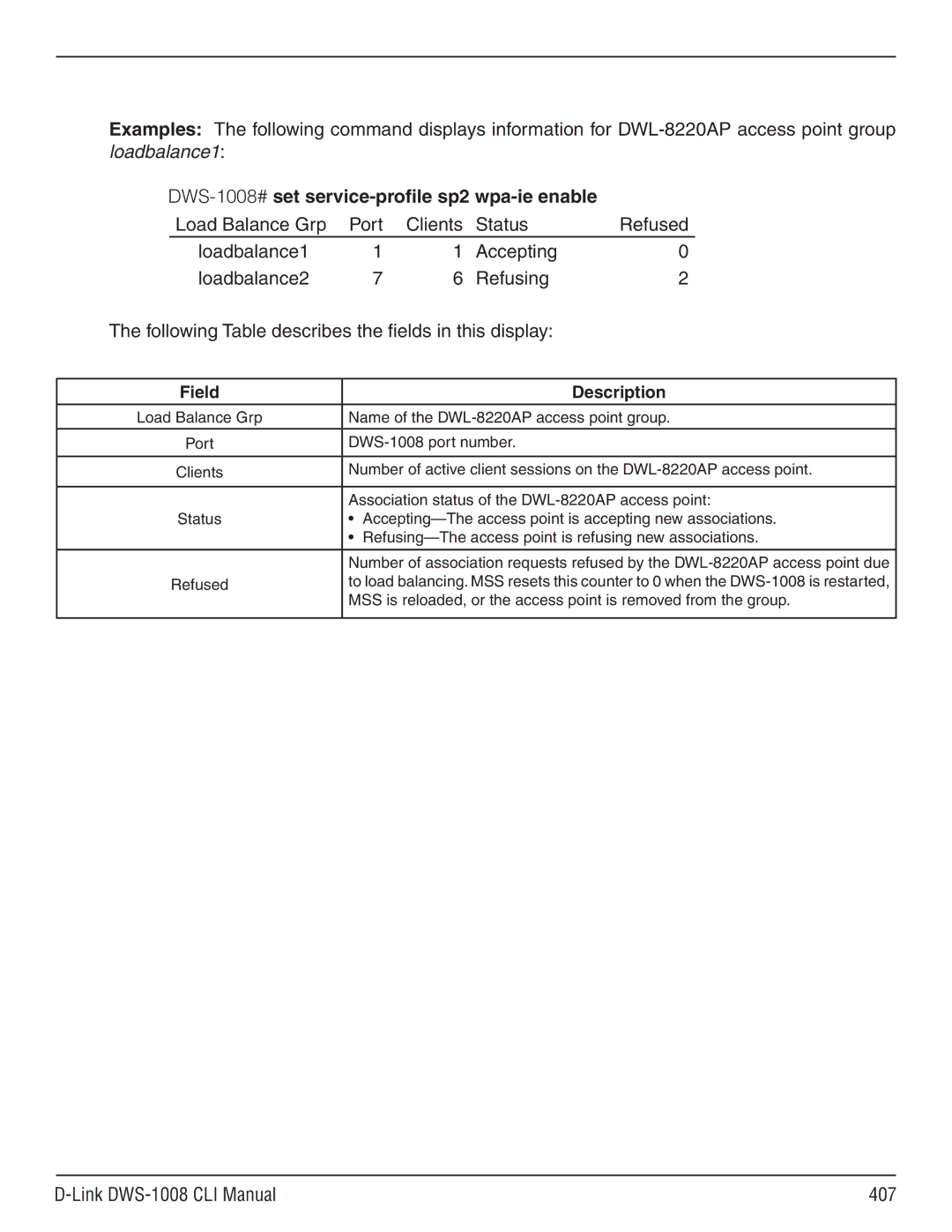 D-Link dws-1008 manual DWS-1008# set service-profile sp2 wpa-ie enable, Link DWS-1008 CLI Manual 407 