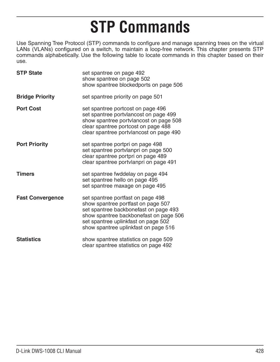 D-Link dws-1008 manual STP State, Bridge Priority, Port Cost, Port Priority, Timers, Fast Convergence 