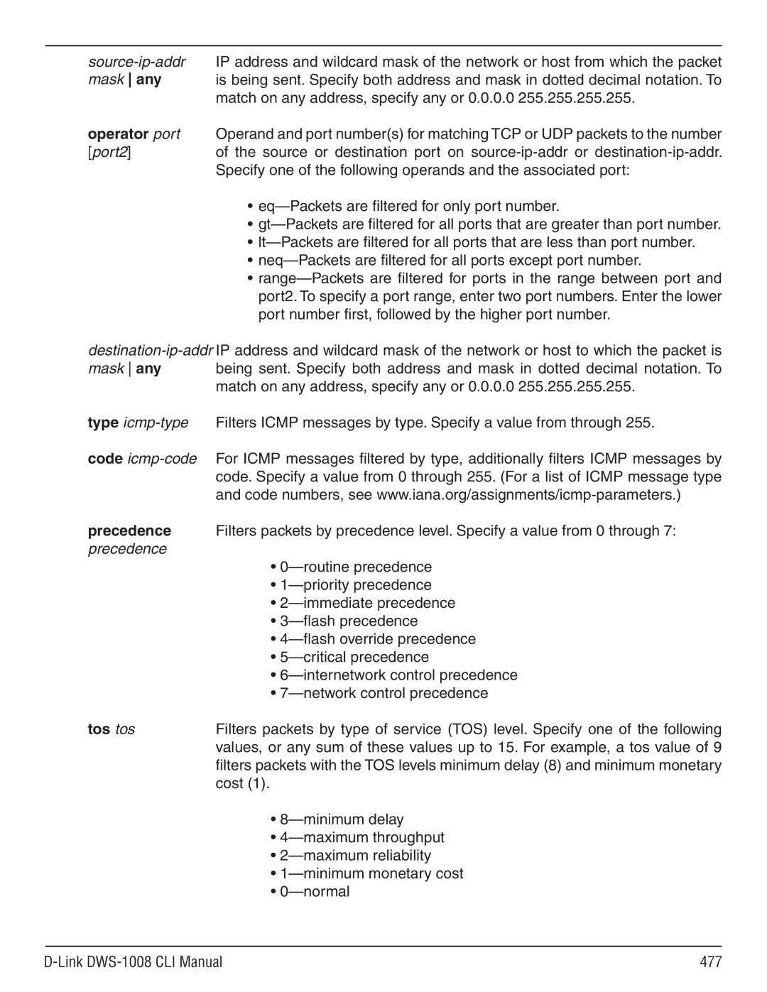 D-Link dws-1008 manual Precedence, Tos tos 