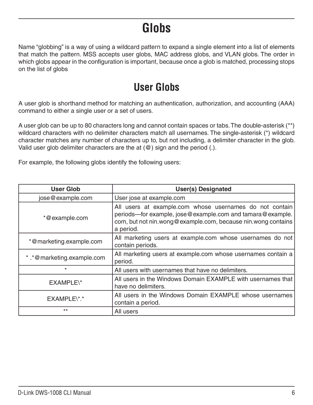 D-Link dws-1008 manual User Glob Users Designated 