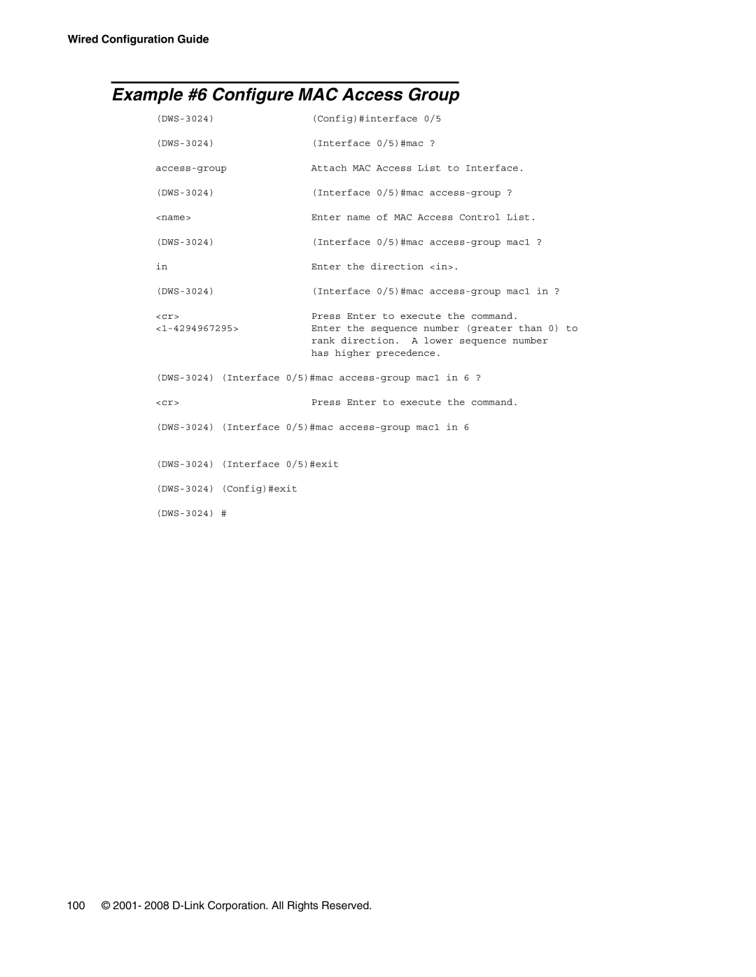 D-Link DWS-3000 manual Example #6 Configure MAC Access Group 