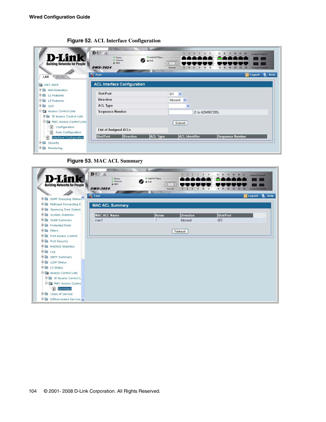 D-Link DWS-3000 manual ACL Interface Configuration 