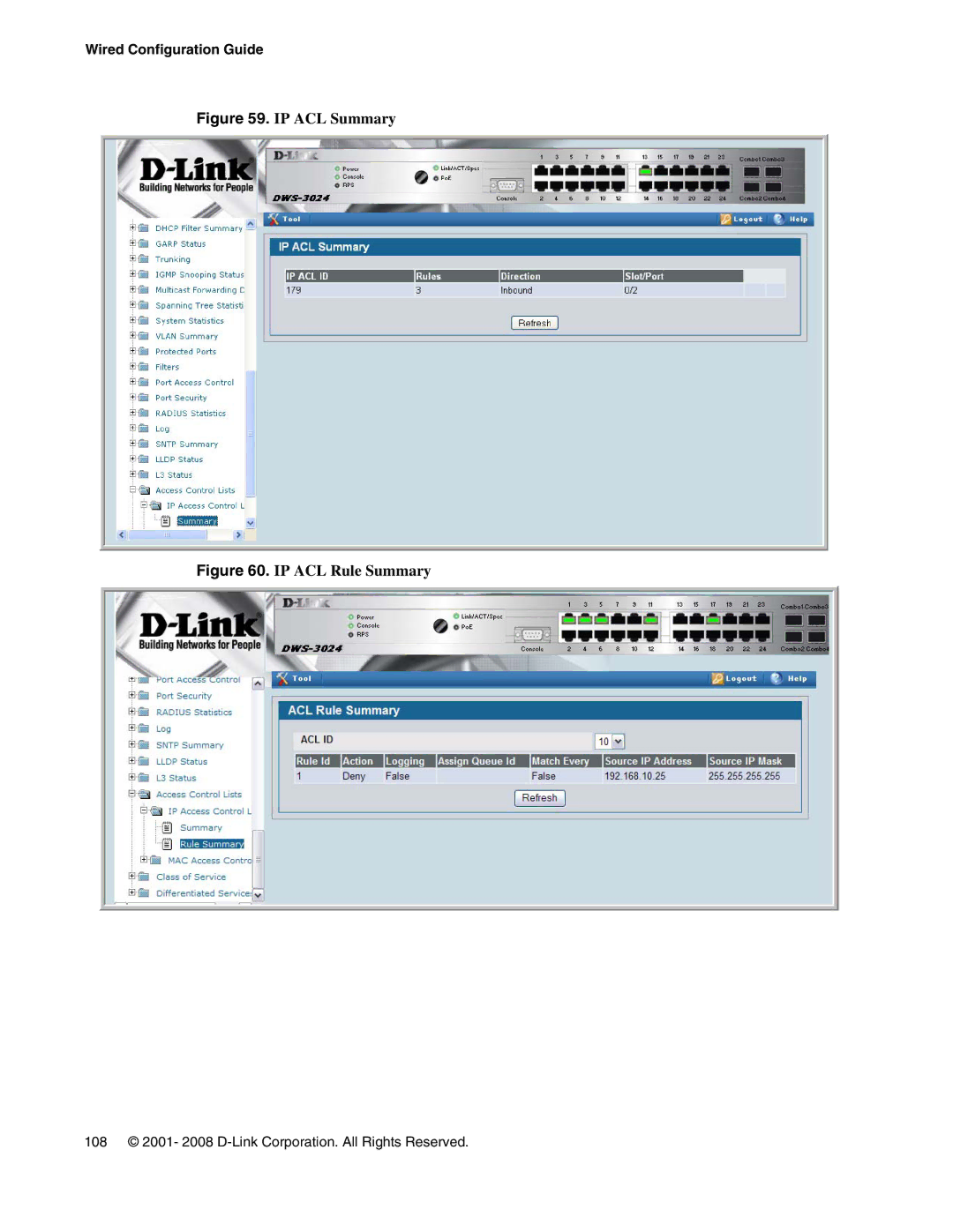 D-Link DWS-3000 manual IP ACL Summary 