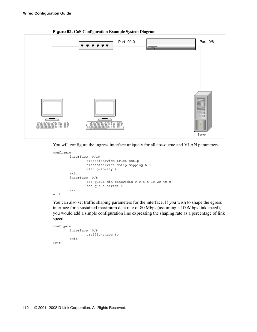 D-Link DWS-3000 manual CoS Configuration Example System Diagram 