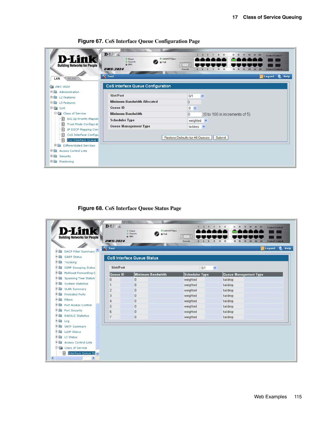 D-Link DWS-3000 manual CoS Interface Queue Configuration 