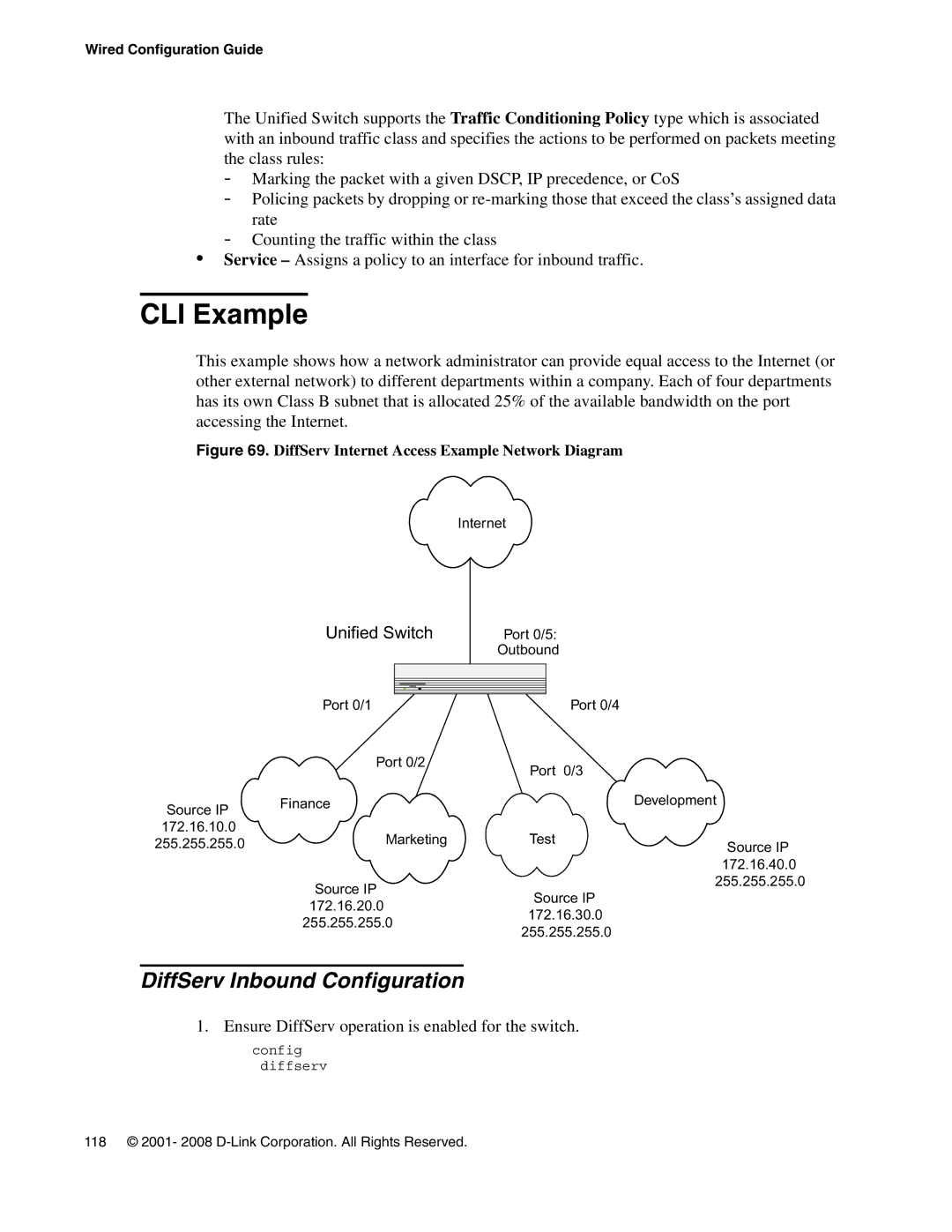 D-Link DWS-3000 manual DiffServ Inbound Configuration, 5NIFIEDF3WITCH 