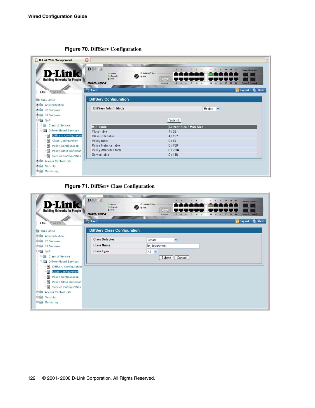 D-Link DWS-3000 manual DiffServ Configuration 